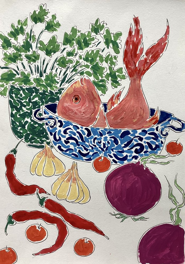 Peixe fresco e legumes de Rushati Chowdhury