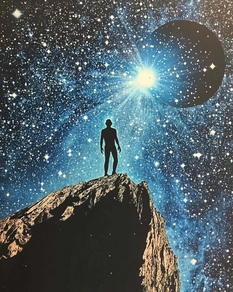 Homem a contemplar o cosmos de Samantha Hearn