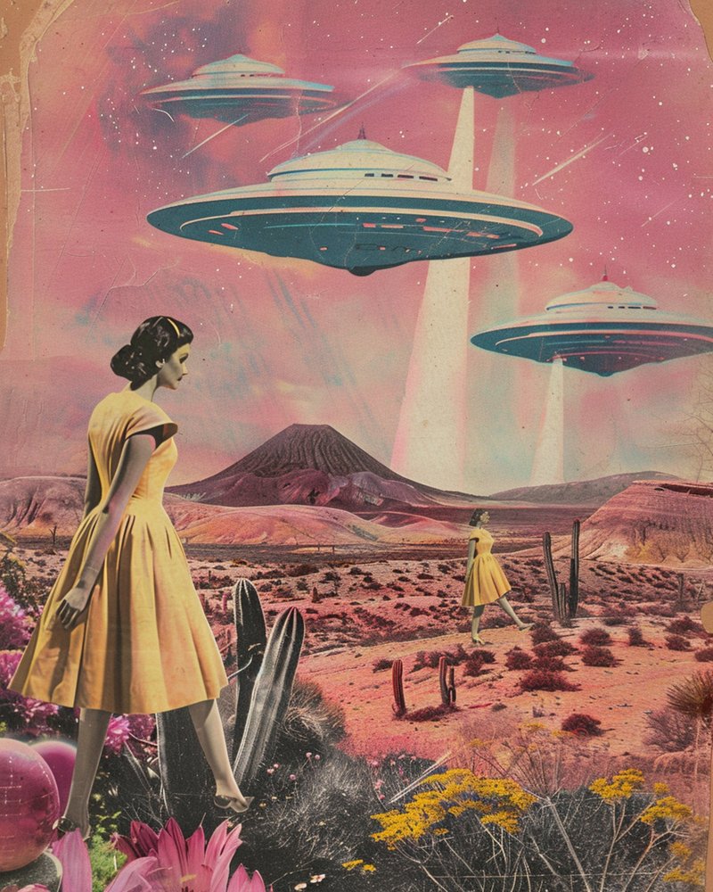 Mulheres com estilo vintage no deserto e OVNIs de Samantha Hearn