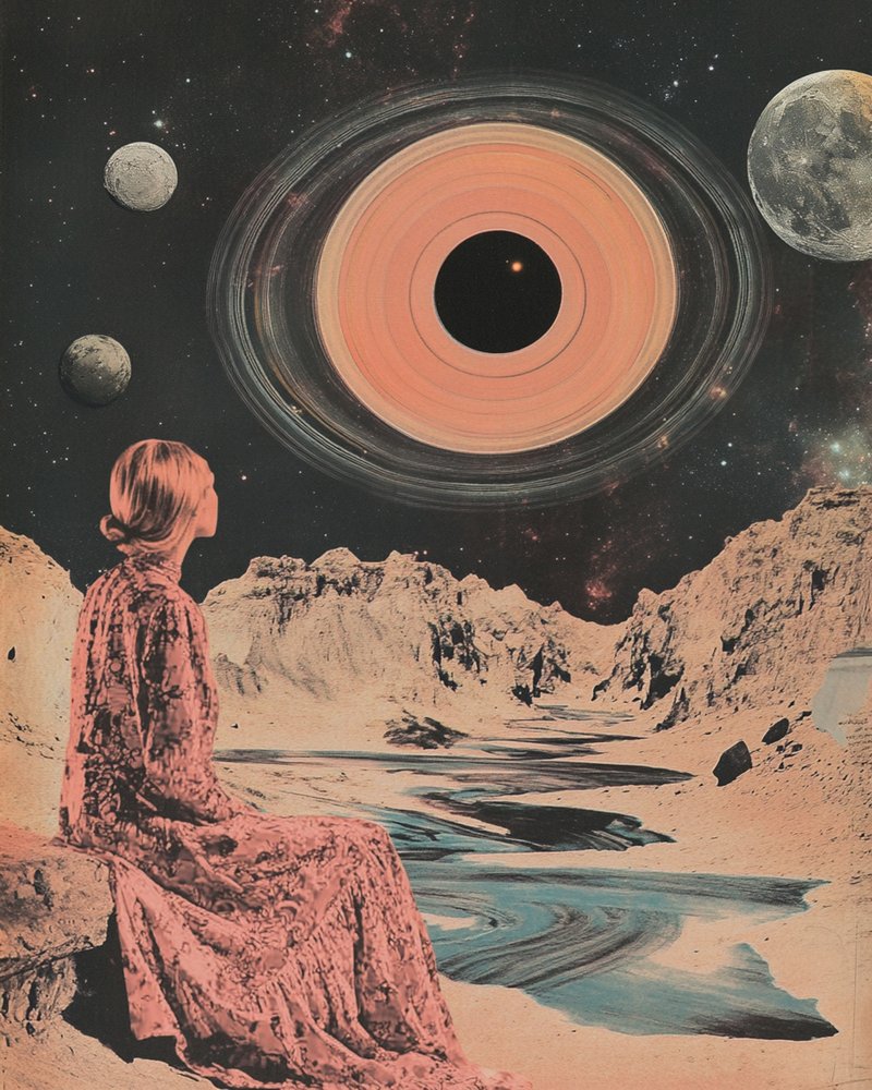 Mulher a contemplar o cosmos de Samantha Hearn