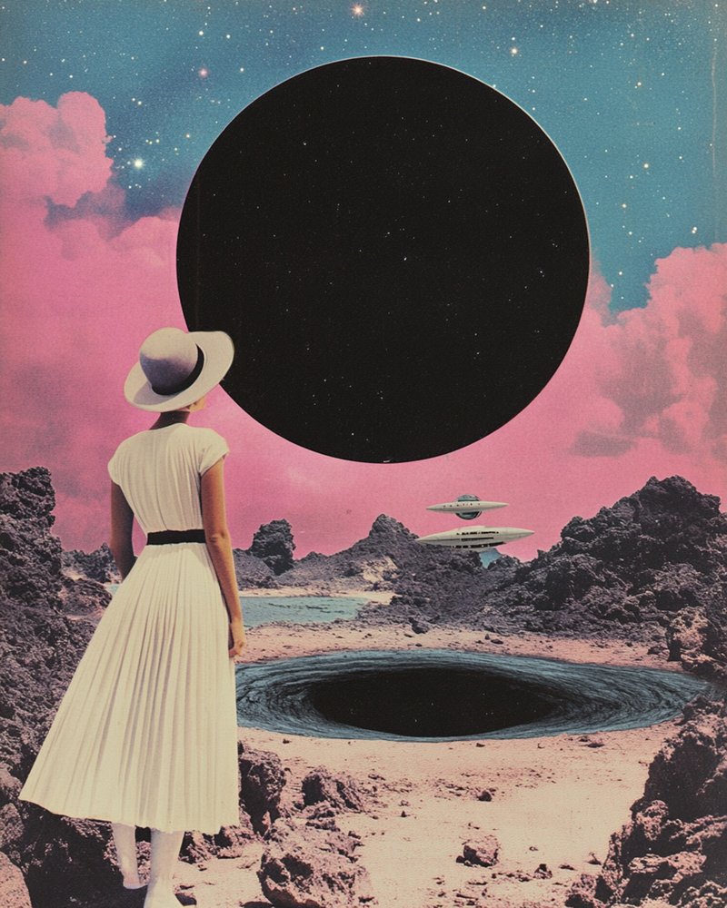 Mulher contempla o horizonte cósmico de Samantha Hearn