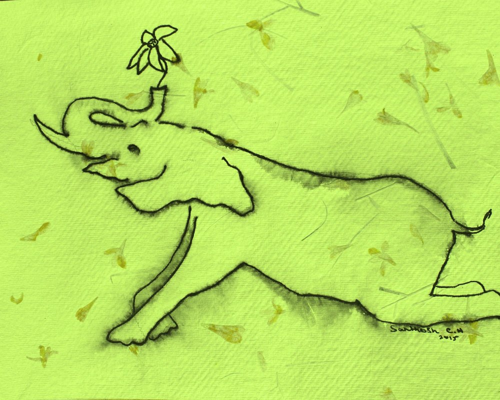 Elefante feliz com uma flor de Santhosh ch