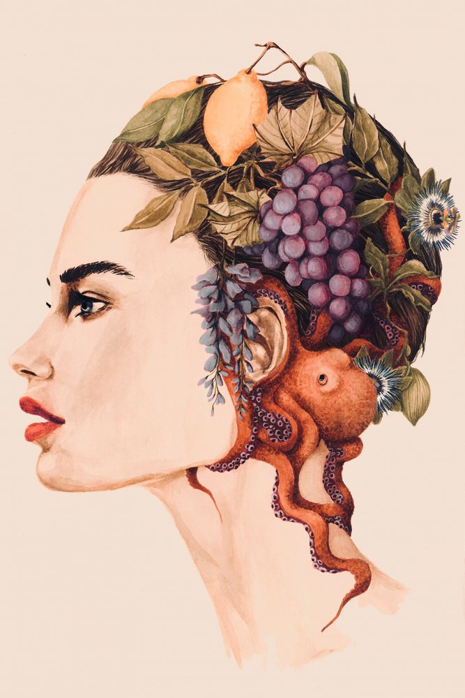 Retrato surreal de uma mulher-polvo de Sophia Novosel