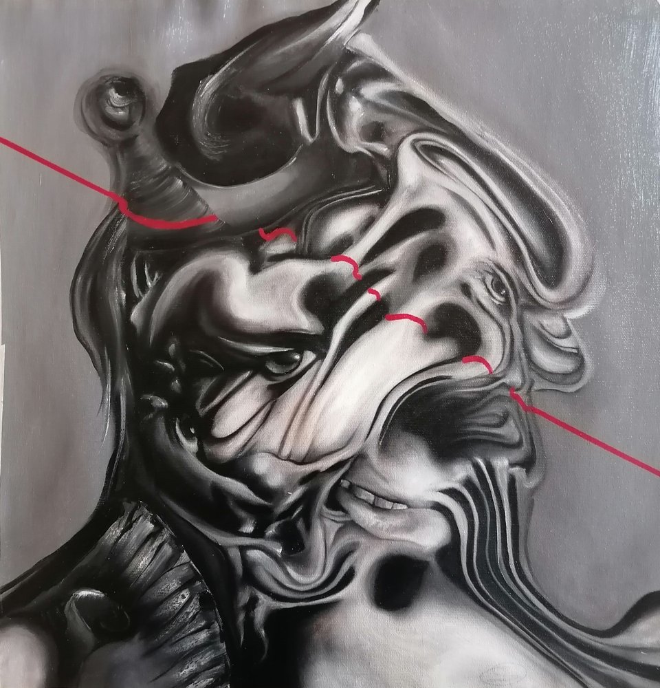 Rosto surrealista distorcido de Stefano Mazzolini