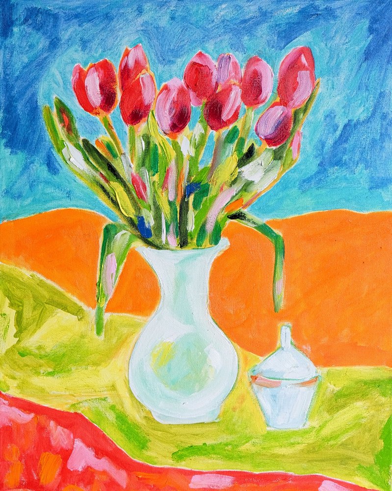 Tulipas vermelhas num vaso de Tamara Jare