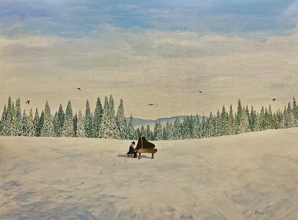 Piano num campo coberto de neve de Tom Blood
