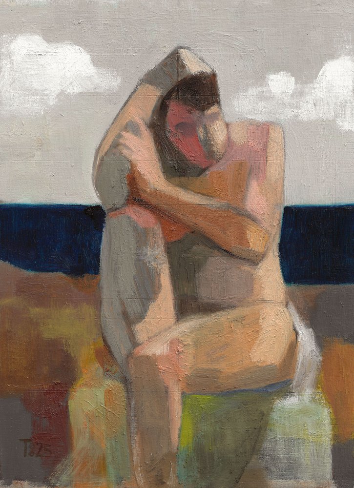 Figura contemplativa na praia de Tore Bahnson
