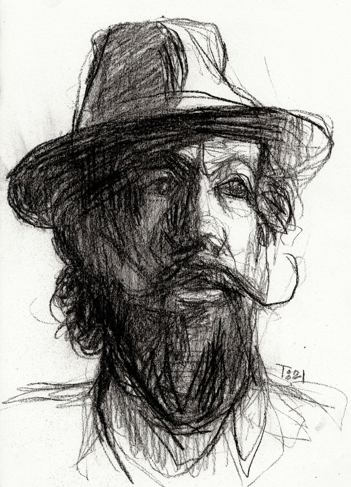 Retrato intenso de um homem barbudo de Tore Bahnson