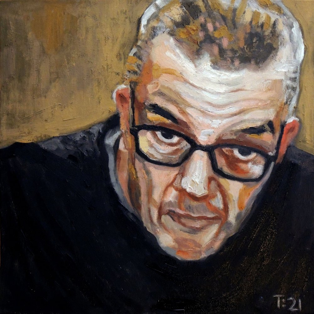 Pintura de um homem de óculos de Tore Bahnson