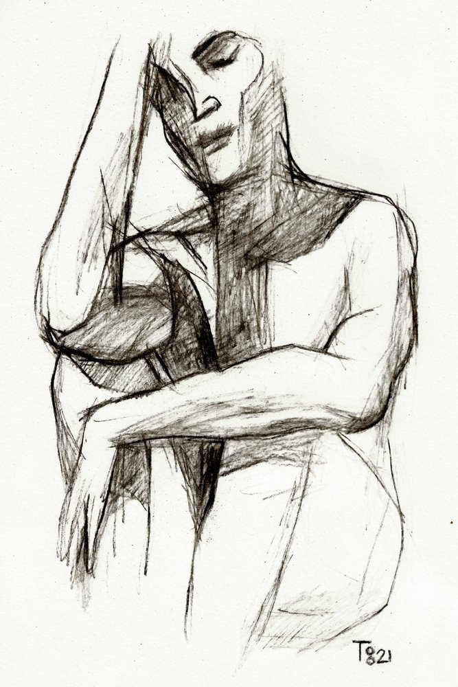 Desenho de uma figura pensativa de Tore Bahnson