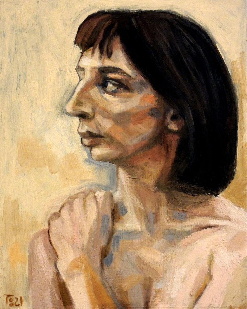 Perfil de uma mulher pensativa de Tore Bahnson
