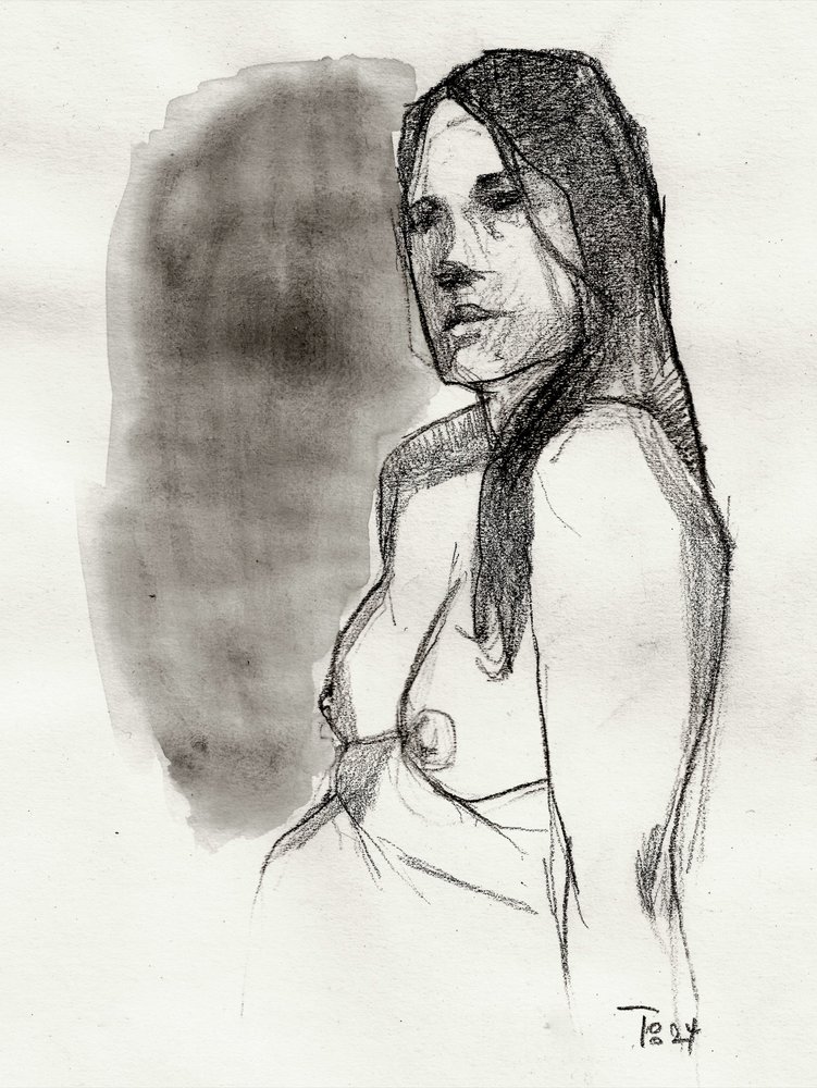 Esboço de uma mulher pensativa de Tore Bahnson