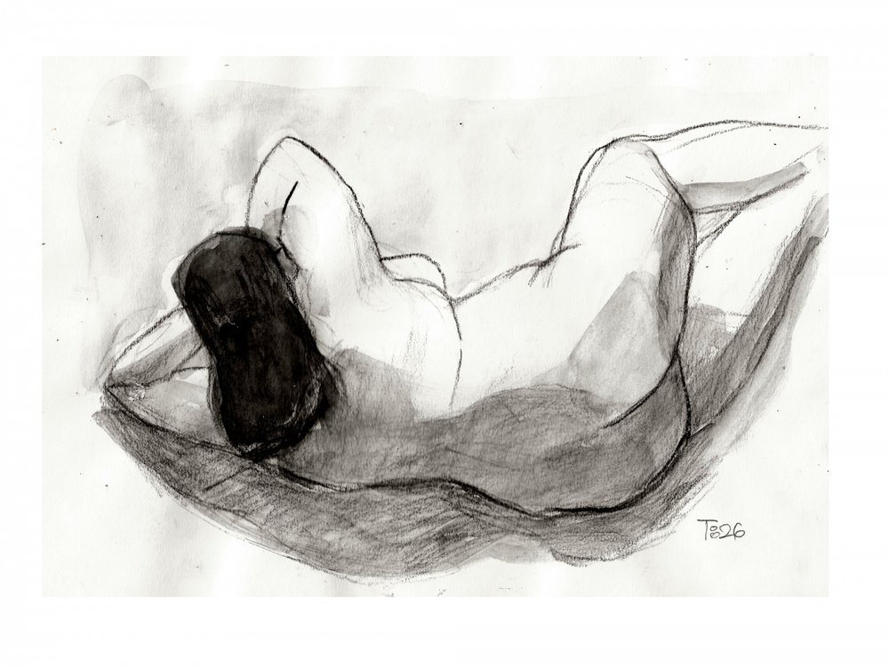 Desenho de nu reclinado de Tore Bahnson