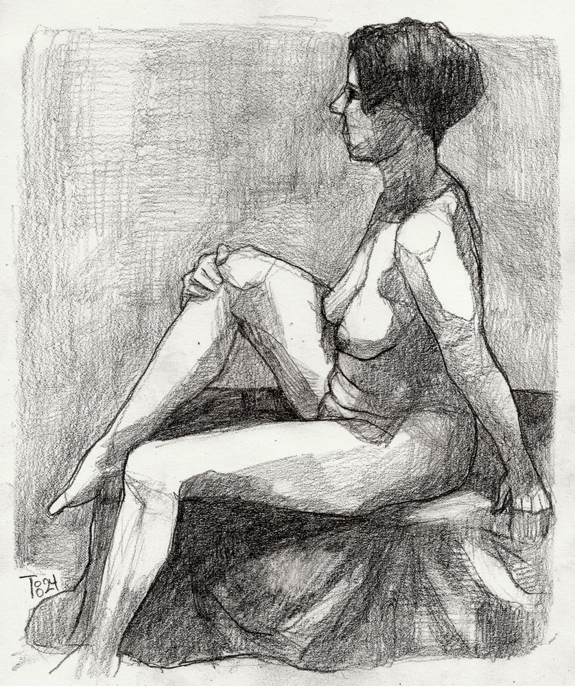 Esboço de uma figura nua sentada de Tore Bahnson