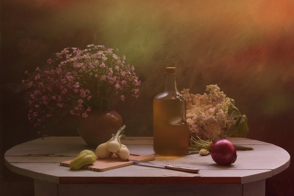 Mesa da colheita com flores de UstinaGreen