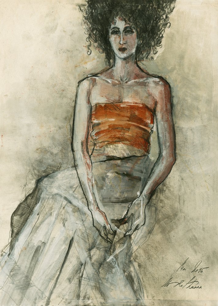 Mulher de cabelos encaracolados, pensativa de Ute Rathmann
