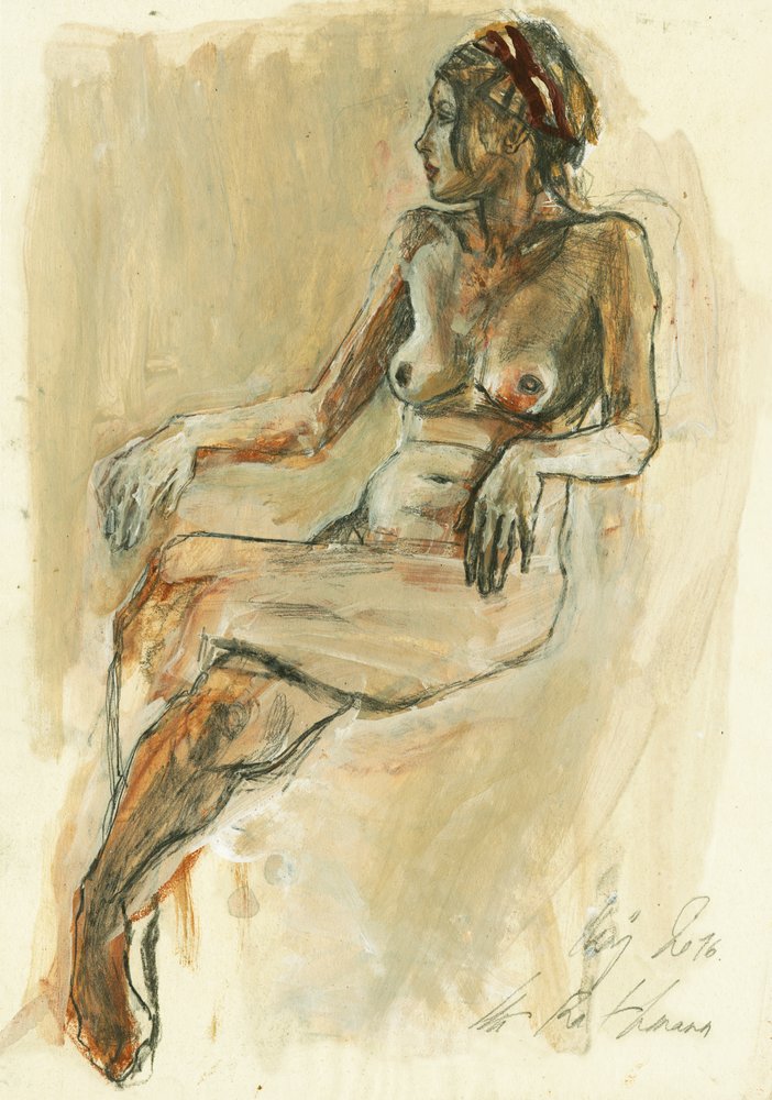 Desenho de uma figura pensativa de Ute Rathmann