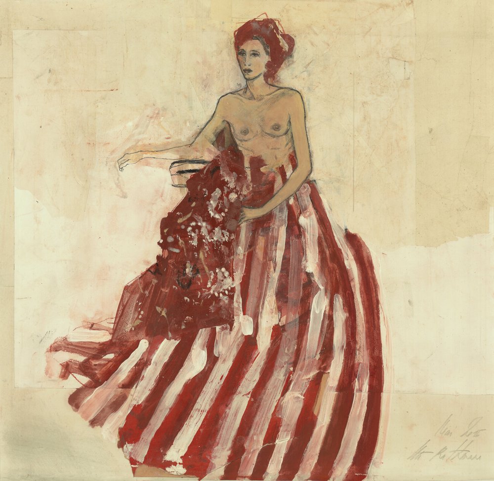 Nu sentado com saia vermelha de Ute Rathmann