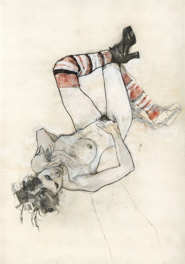 Silhueta sensual com meias às riscas de Ute Rathmann