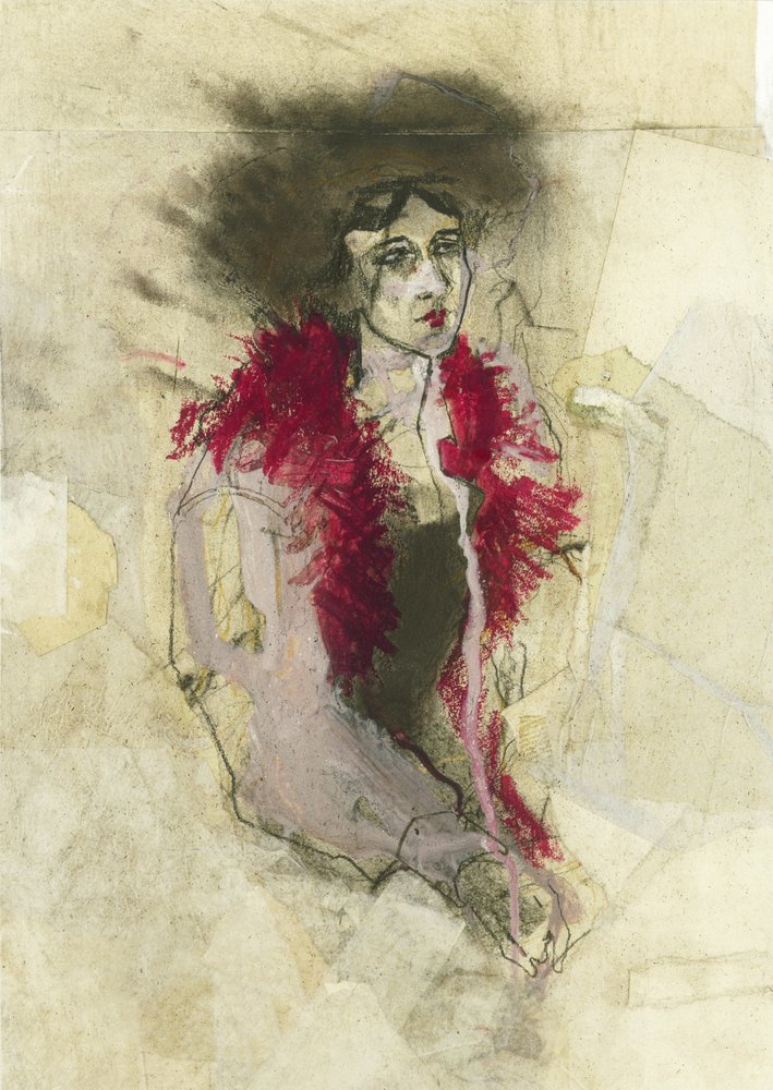 Figura estilizada com traços expressivos de Ute Rathmann