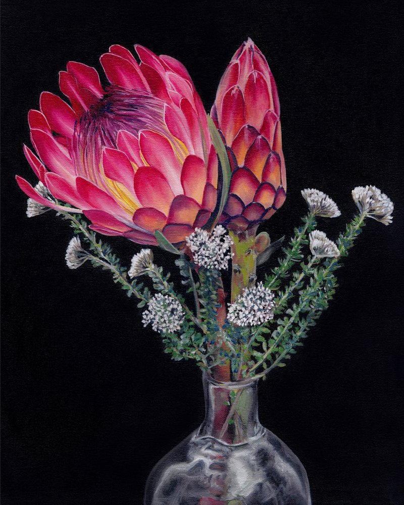 Flores de protea em plena floração de Viccy Wanliss
