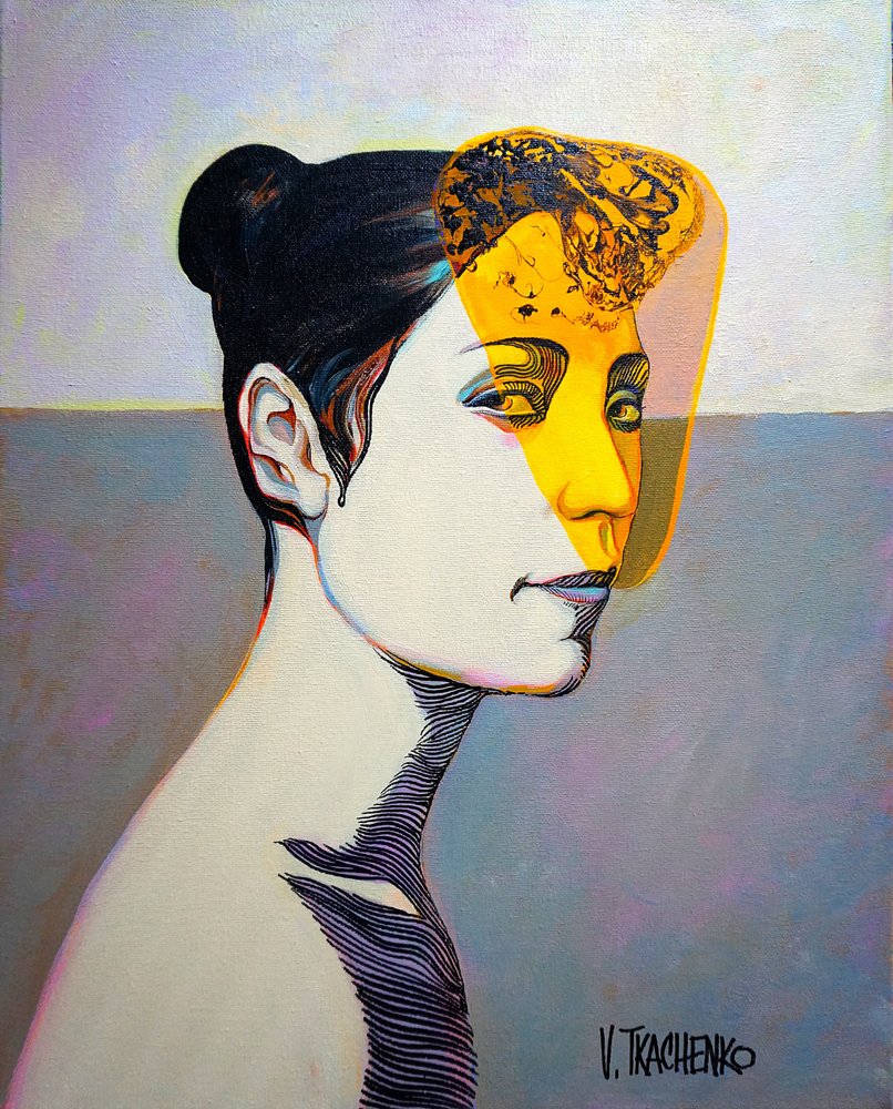 Perfil abstrato de uma mulher amarela de Victor Tkachenko