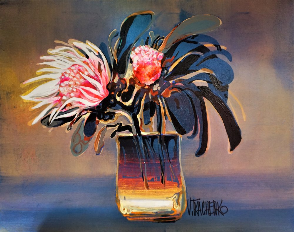 Natureza morta com proteas em negrito de Victor Tkachenko