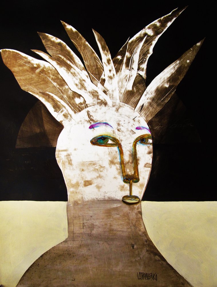 **Retrato Enigmático com Penas** de Victor Tkachenko