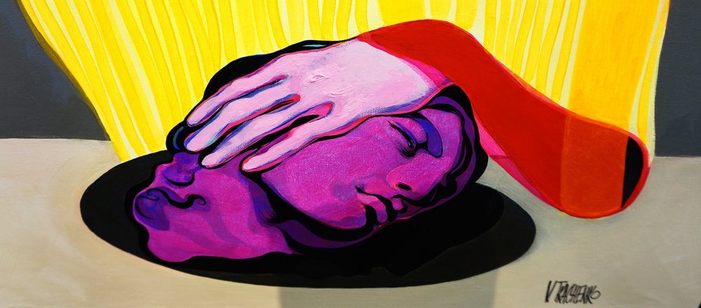Cabeça roxa, mão rosa de Victor Tkachenko