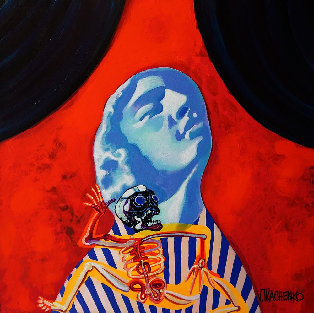 Esqueleto de cabeça azul surreal de Victor Tkachenko