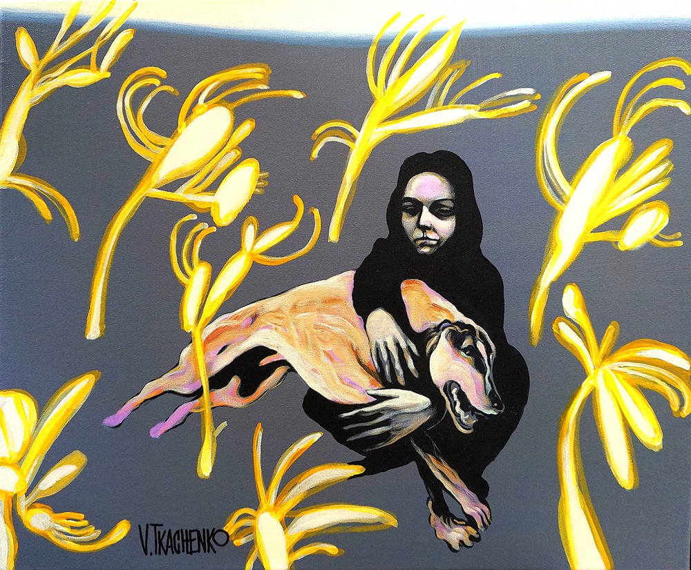 Abraço protetor de uma mulher de Victor Tkachenko