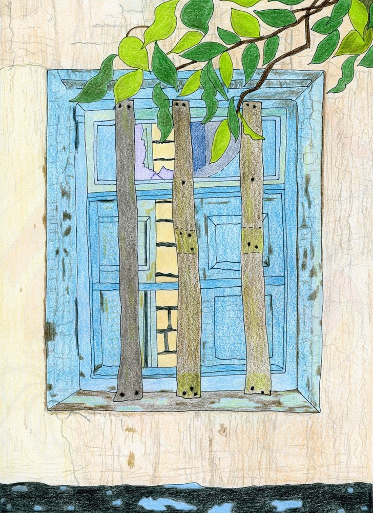 Janela Azul Rústica de Viktoriia Saunina