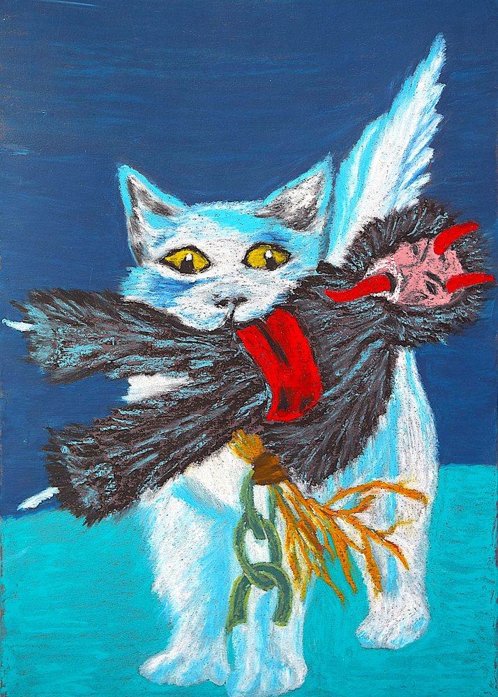 Gato alado apanha demónio de Viktoriia Saunina