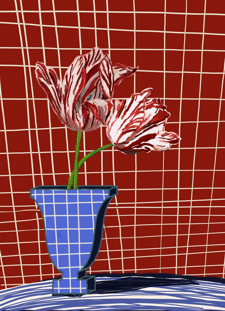 Tulipas às riscas, natureza-morta moderna de XHOZUCAN