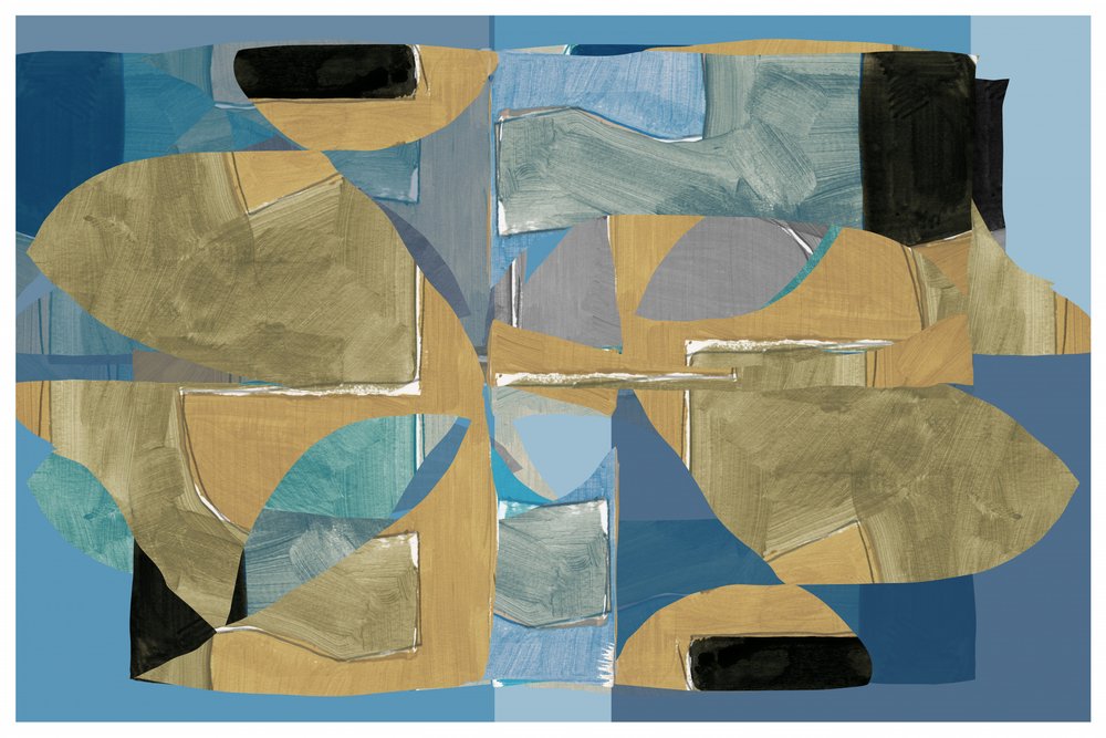 Colagem abstrata em tons de azul e castanho de cartissi