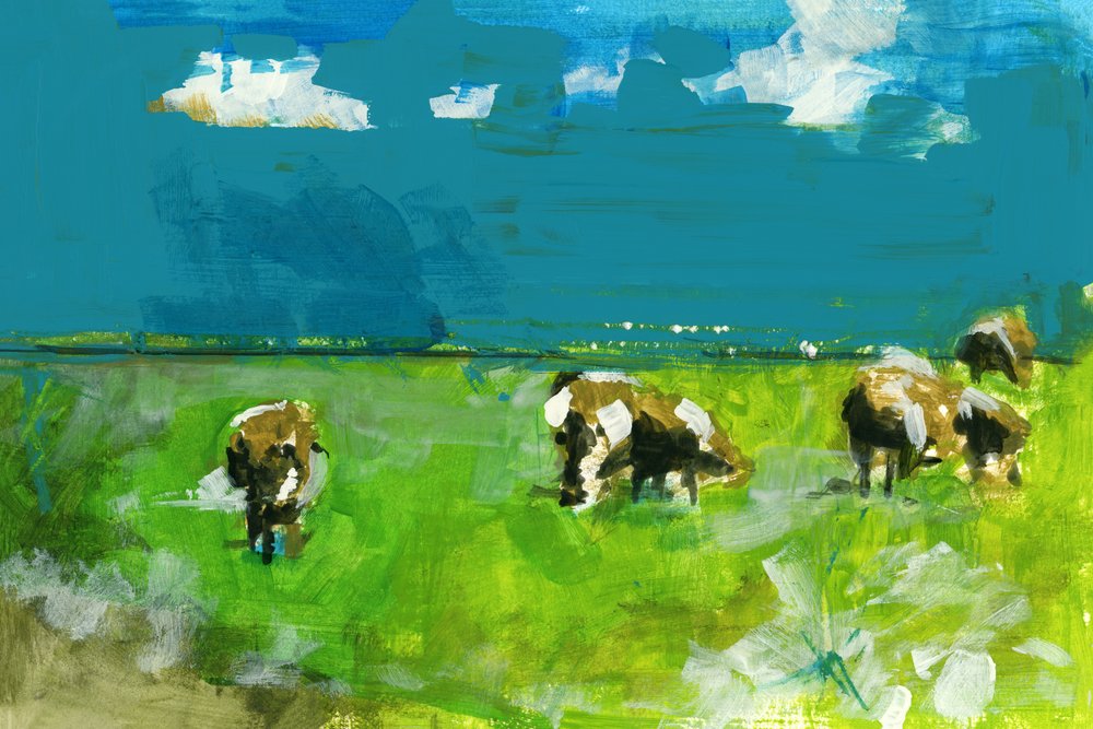 Paisagem com vacas a pastar de cartissi