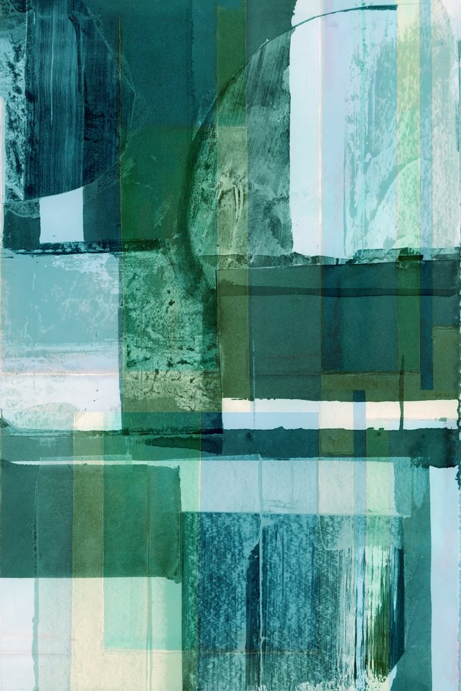 Abstrato em tons de verde e azul em camadas de cartissi
