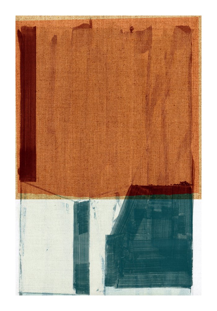 Blocos abstratos em tons de verde-azulado e ferrugem de cartissi