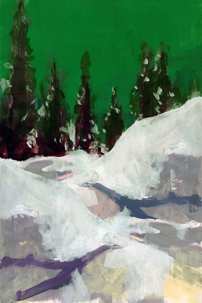 Caminho nevado, céu verde de cartissi
