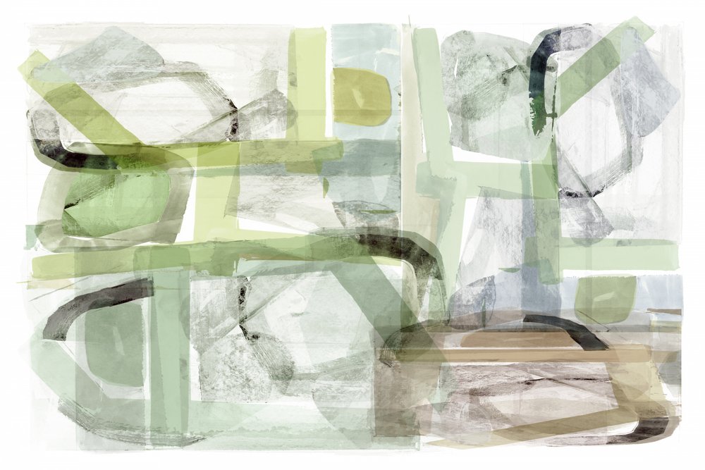 Formas abstratas em tons suaves de verde de cartissi