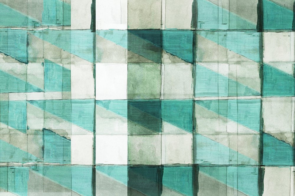 Blocos geométricos em azul-petróleo de cartissi