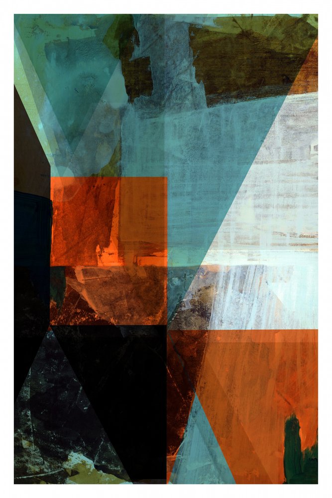 Geometria em azul-petróleo e laranja de cartissi