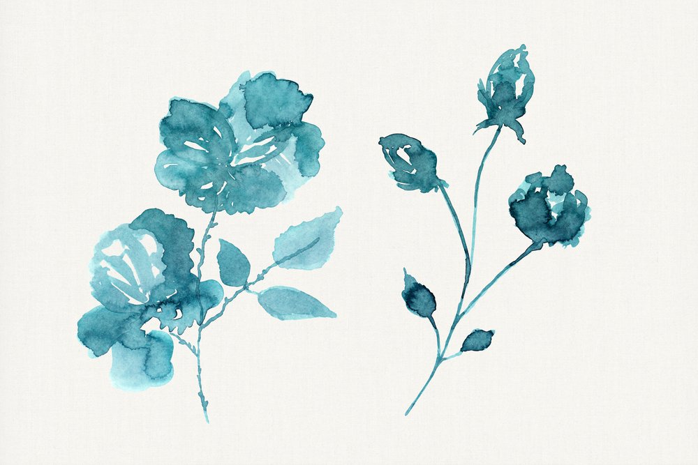 Rosas em aquarela azul-petróleo de cartissi