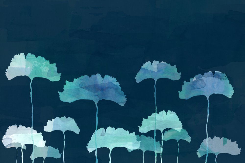 Ginkgo azul em aguarela de cartissi