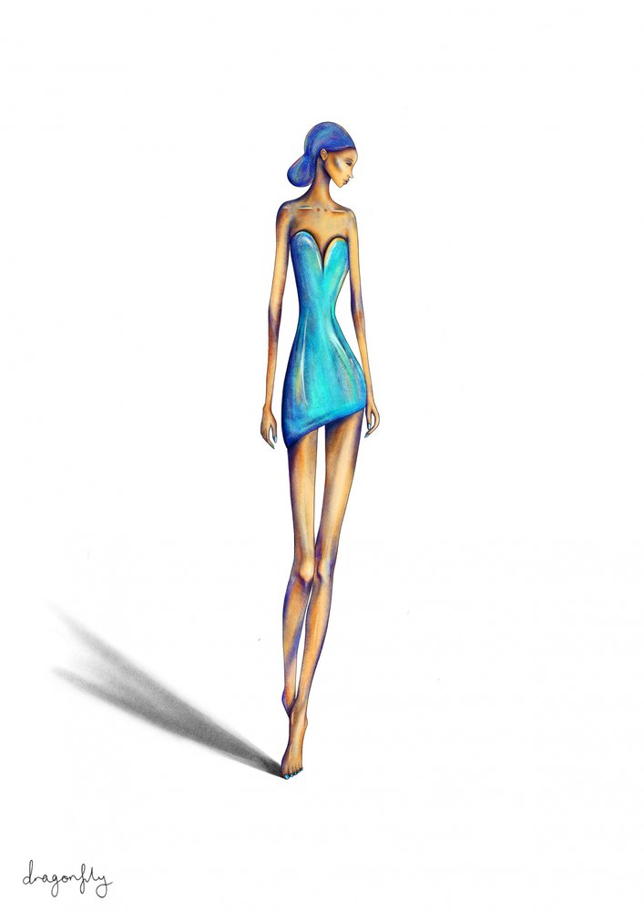 Vestido azul elegante para mulher de dragonfly