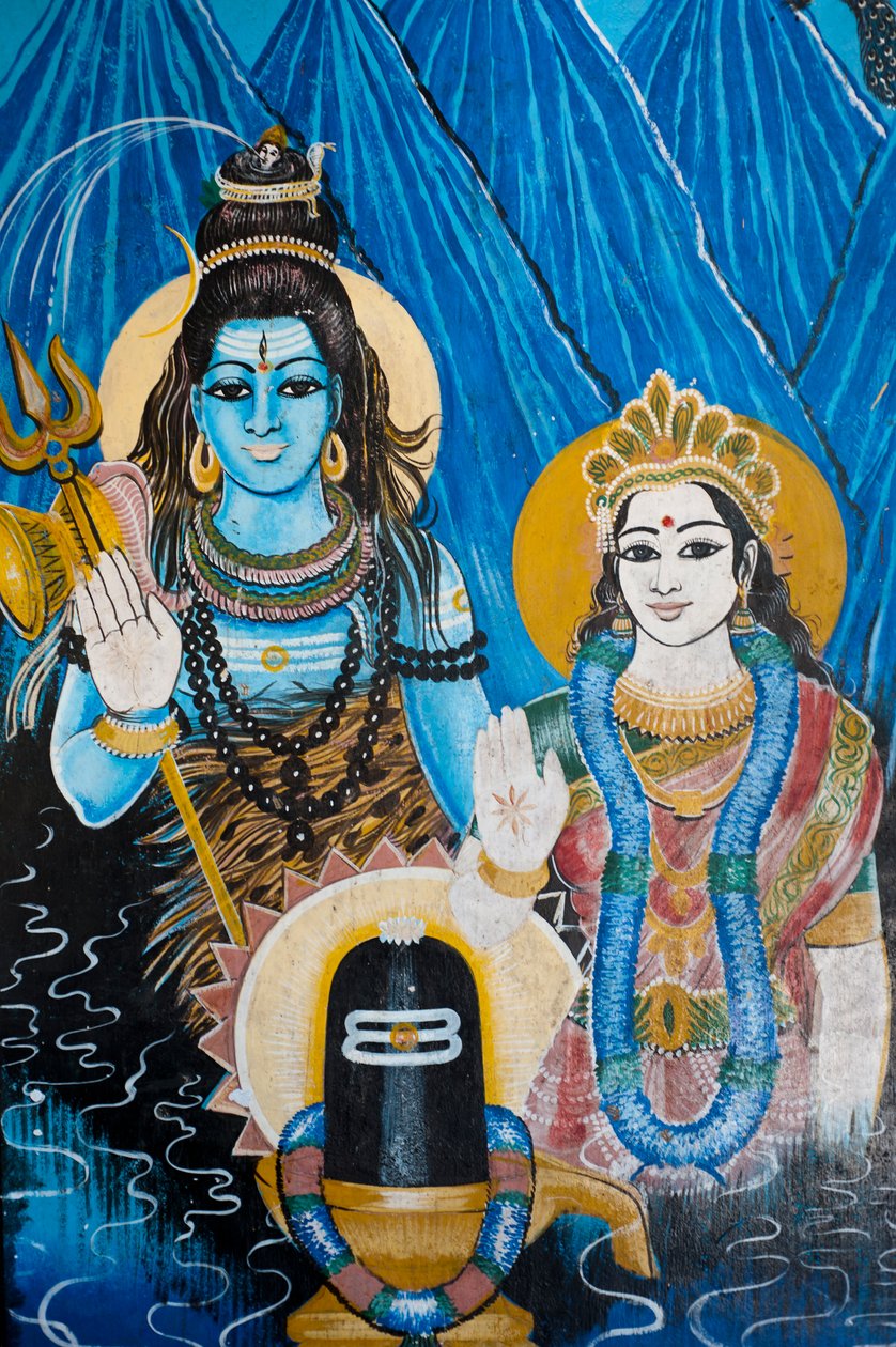 Uma pintura do deus hindu Shiva e sua consorte Deusa Parvati, na parede de um templo em Sangamankanda, na costa leste, Sri Lanka. 29 de maio de 2010. de Unknown