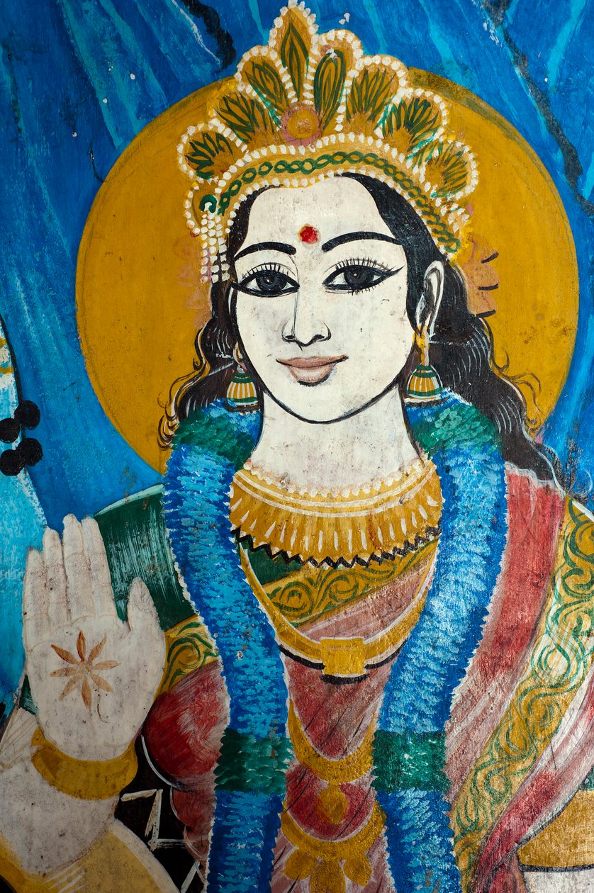Uma pintura da deusa hindu Parvati, na parede de um templo, em Sangamankanda, na costa leste, Sri Lanka. 29 de maio de 2010. de Unknown