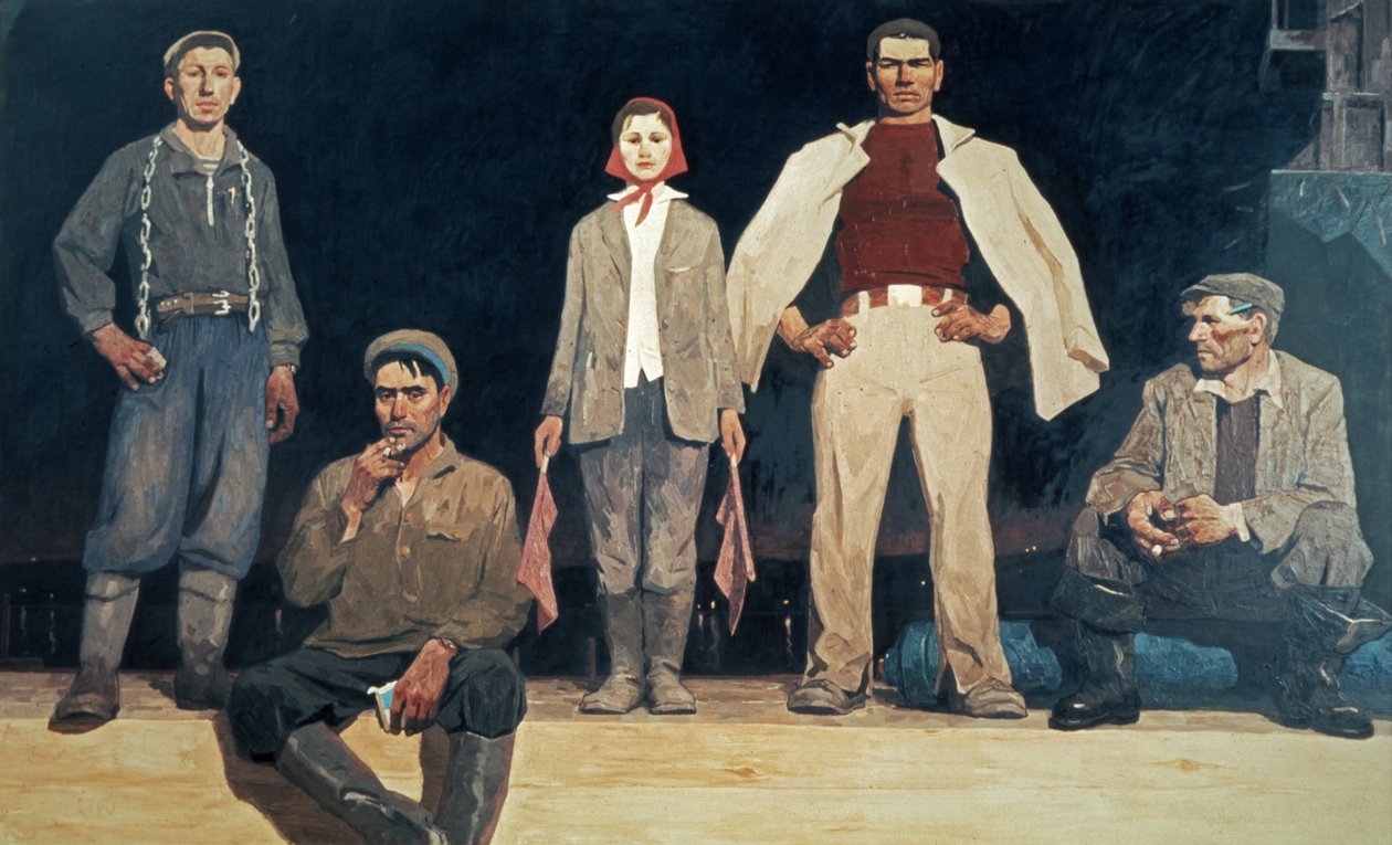 Construtores de Bratsk 1957 Pintura de Viktor Popkov, Realismo Socialista. de Unknown