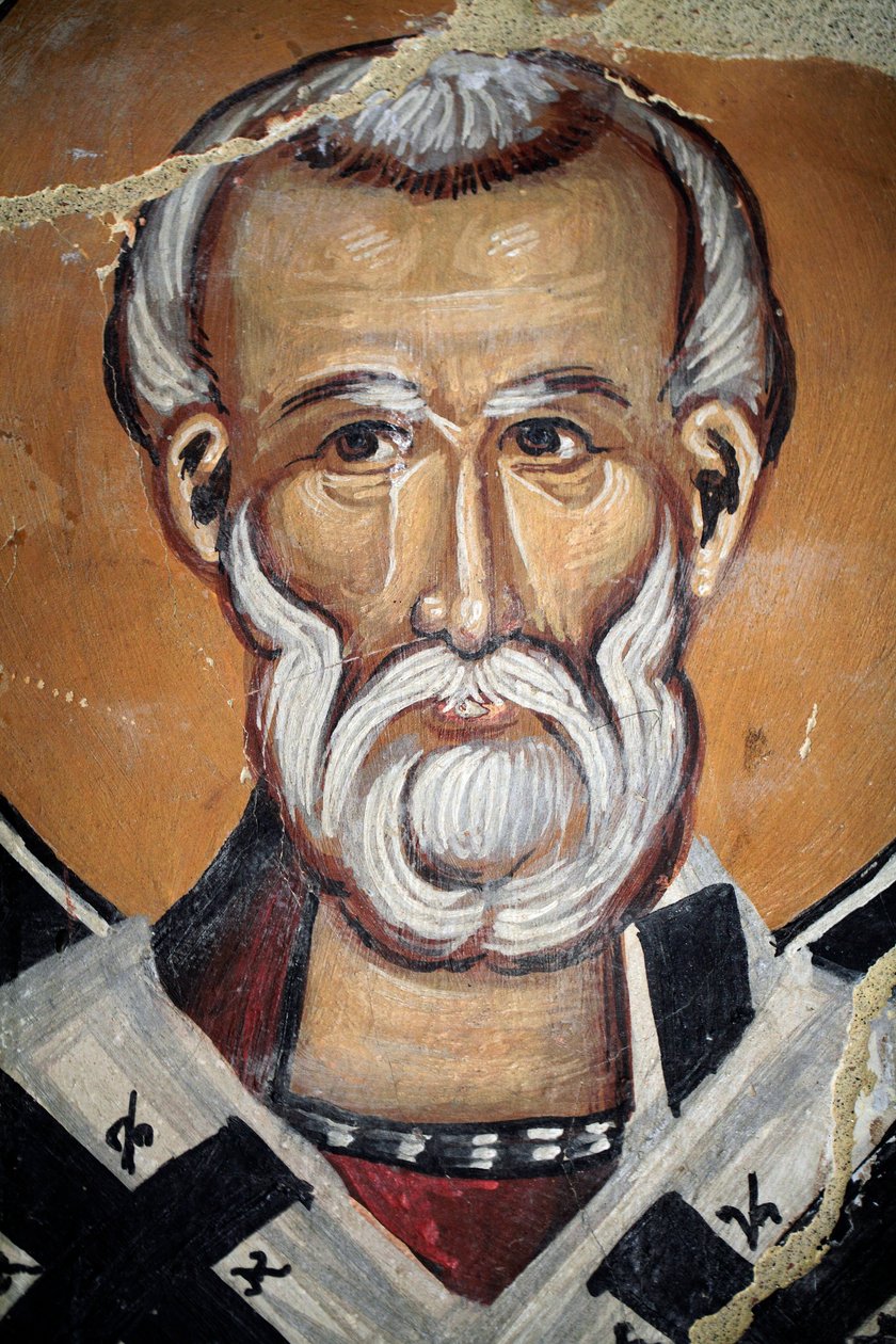 Afresco bizantino do século XV (detalhe) São Nicolau Pintura de parede Capela de Arcanjo Miguel, vila Galata Chipre Igrejas pintadas UNESCO site Troodos, Chipre de Unknown