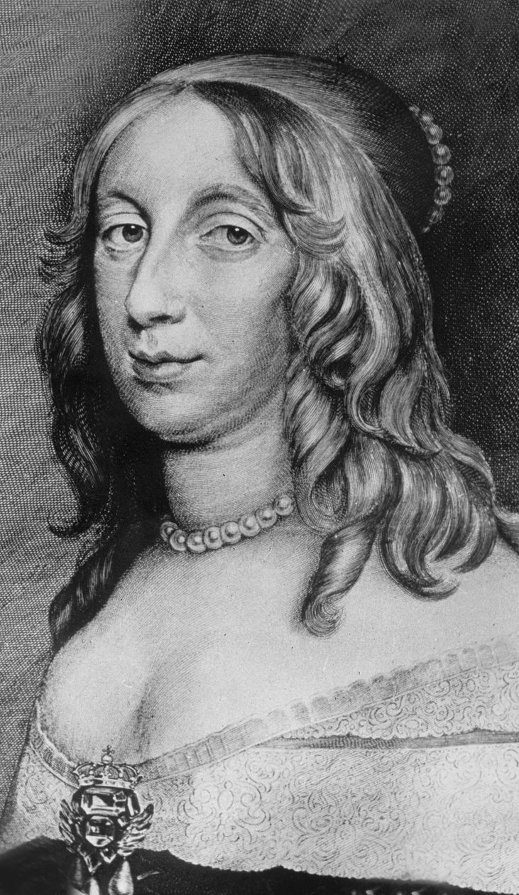 Christina (1626-1689) filha de GustavIIAdolf, rainha da Suécia em 1632-1654. gravura colorida, século XIX de Unknown